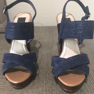 WHBM navy blue high heels wood heel